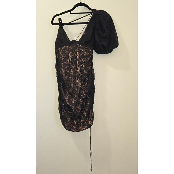 NWT For Love & Lemons Halle One Shoulder Mini Dress Black Size‎ Medium - Picture 2 of 13